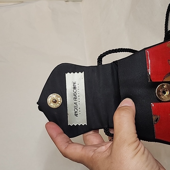 Vtg‎ Angela Frascone Black Red Satin Resin Purse Western Motif tassel bling - Picture 3 of 7